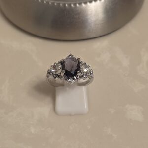 Silver CZ and Amethyst Ring Size 9.5